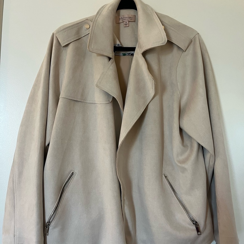 Philosophy Cream Suede Jacket with Wide Lapel Collar